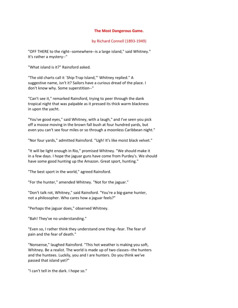 The Most Dangerous Game.